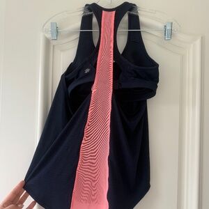 Athleta tank with built-in bra and pink mesh stripe